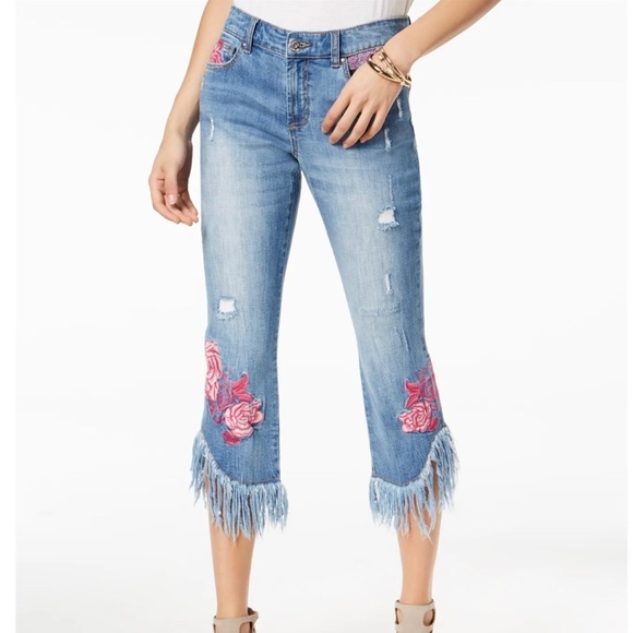 INC International Concepts Denim - Inc International Concepts Womens Fringe Trim Cropped Jeans 18W Blue & Pink